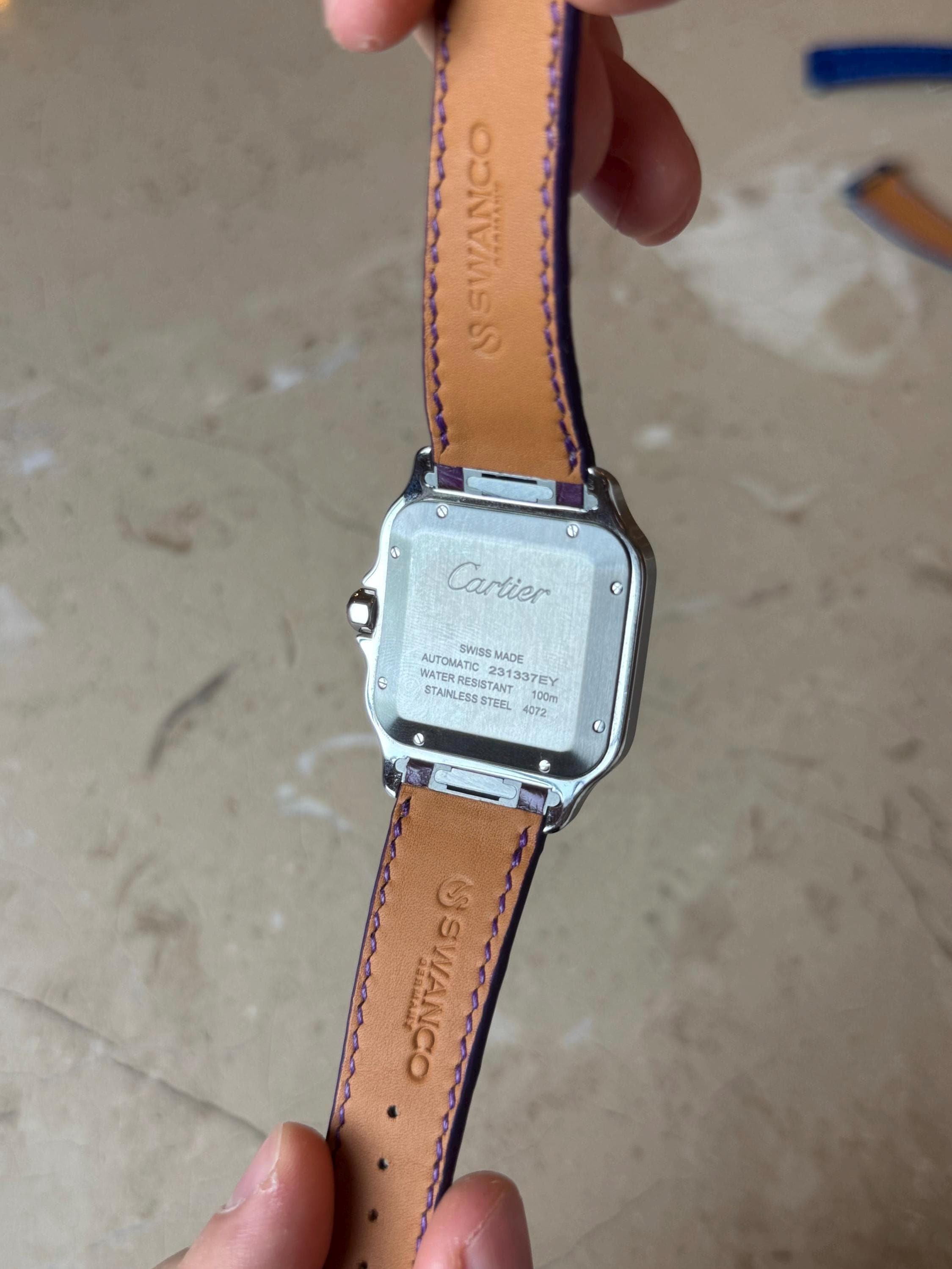 Cartier Santos Lederarmband WSSA (mittel und groß) – Schnellverschluss-kompatibles glänzendes Alligatorleder