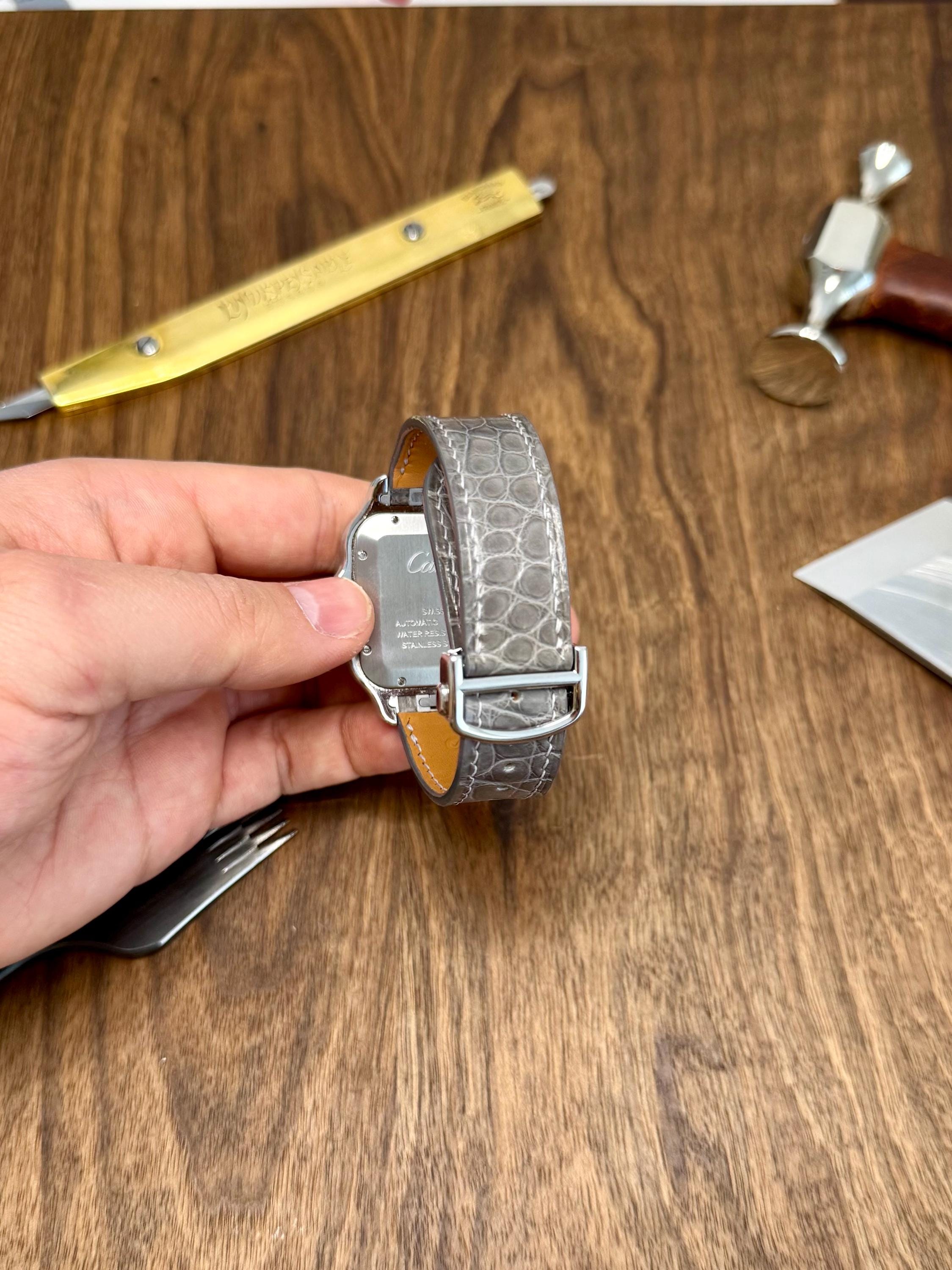 Cartier Santos Lederarmband WSSA (mittel und groß) – Schnellverschluss-kompatibles glänzendes Alligatorleder