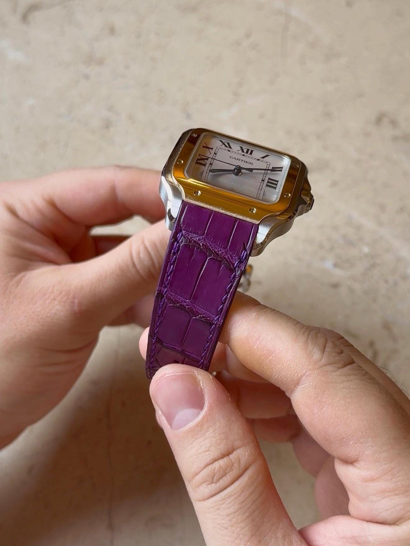 Cartier Santos Lederarmband WSSA (mittel und groß) – Schnellverschluss-kompatibles mattes Alligatorleder