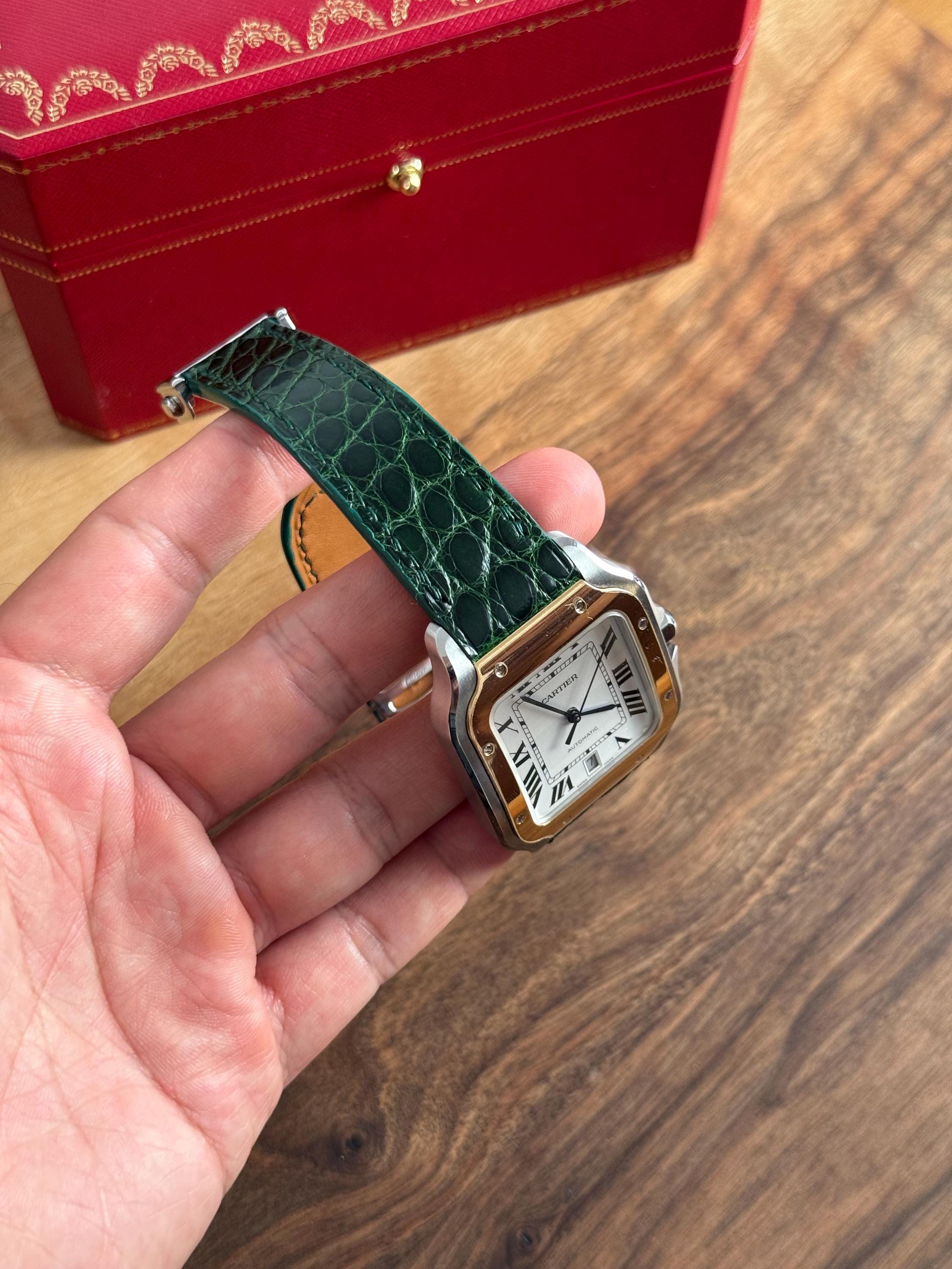 Cartier Santos Lederarmband WSSA (mittel und groß) – Schnellverschluss-kompatibles glänzendes Alligatorleder