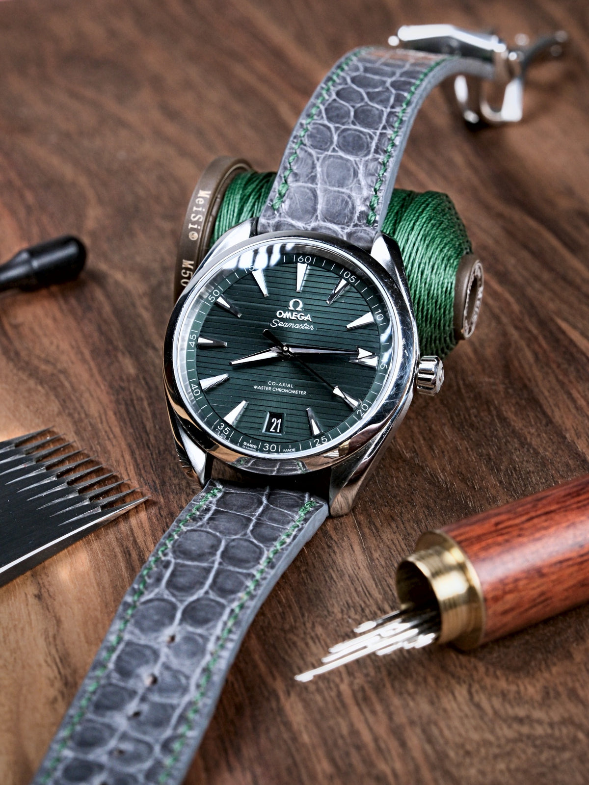 Glänzendes Alligatorlederarmband für Omega Speedmaster & Seamaster