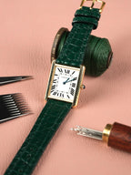 Maßgeschneidertes Cartier Tank Lederuhrenarmband – handgefertigtes glänzendes Alligatorlederarmband