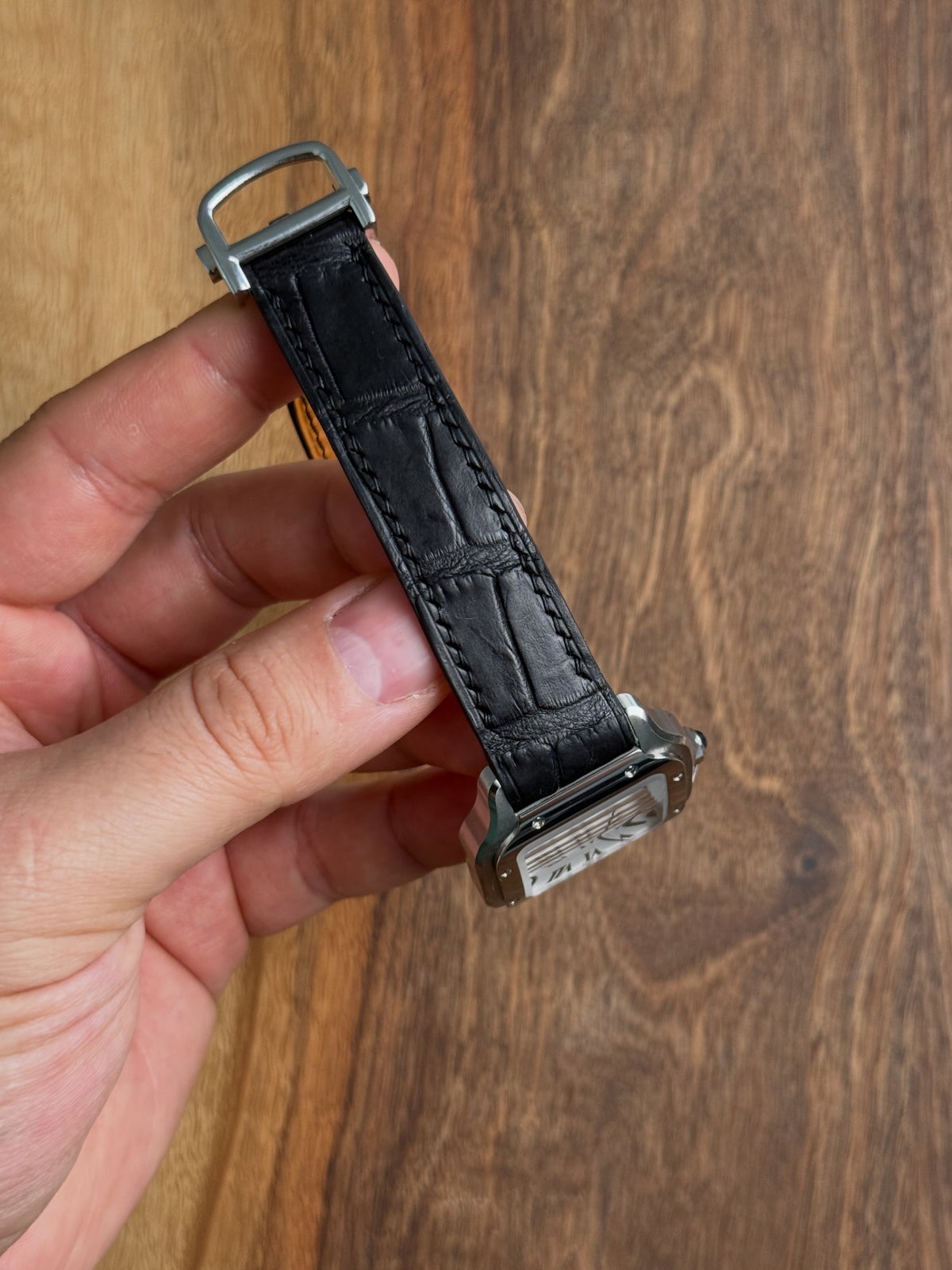 Cartier Santos Lederarmband WSSA (Medium & Large) – großgenarbtes Alligatorleder, kompatibel mit Schnellwechselsystem