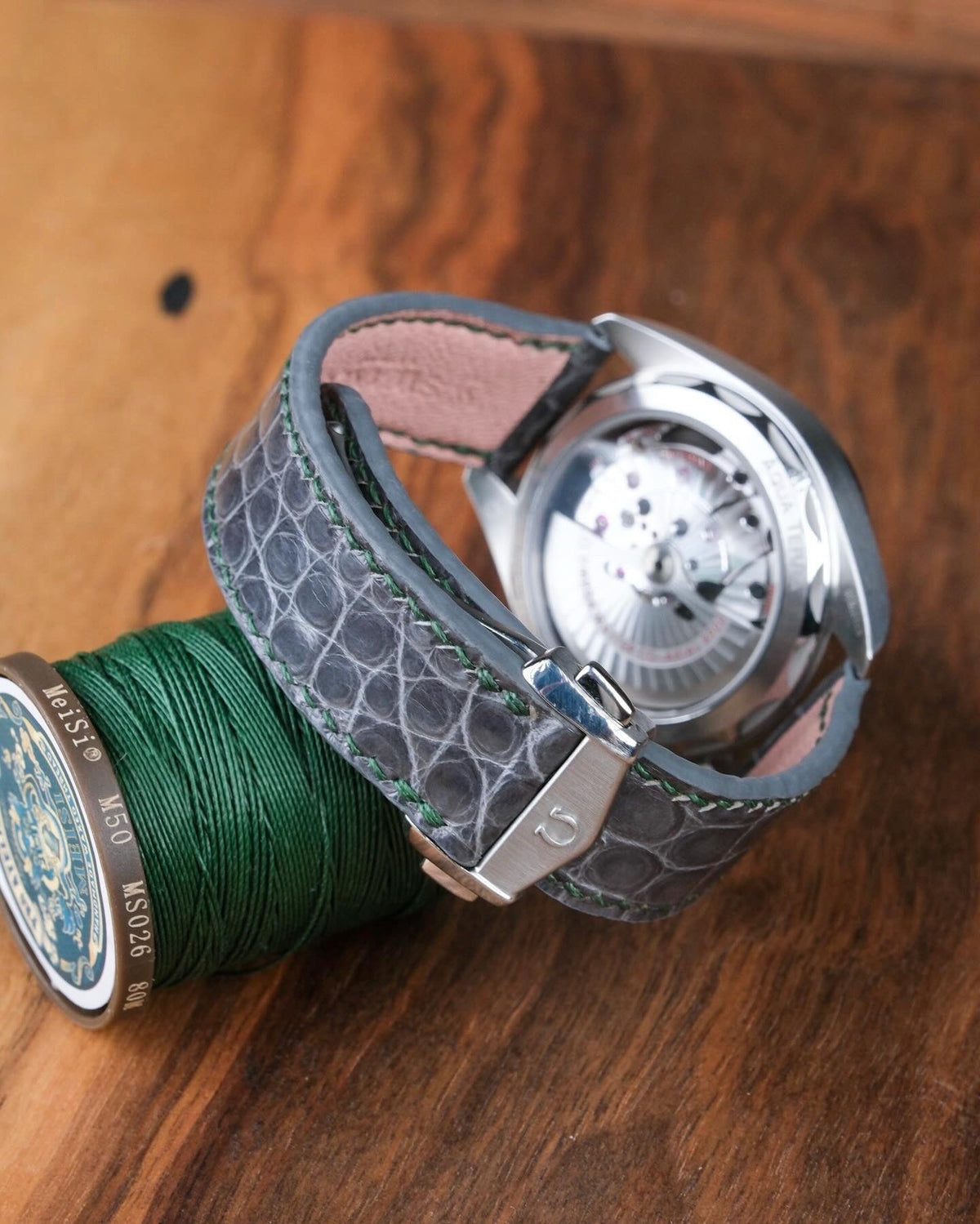 Matte alligator leather strap for Omega Speedmaster & Seamaster – handmade by Atelier Taha