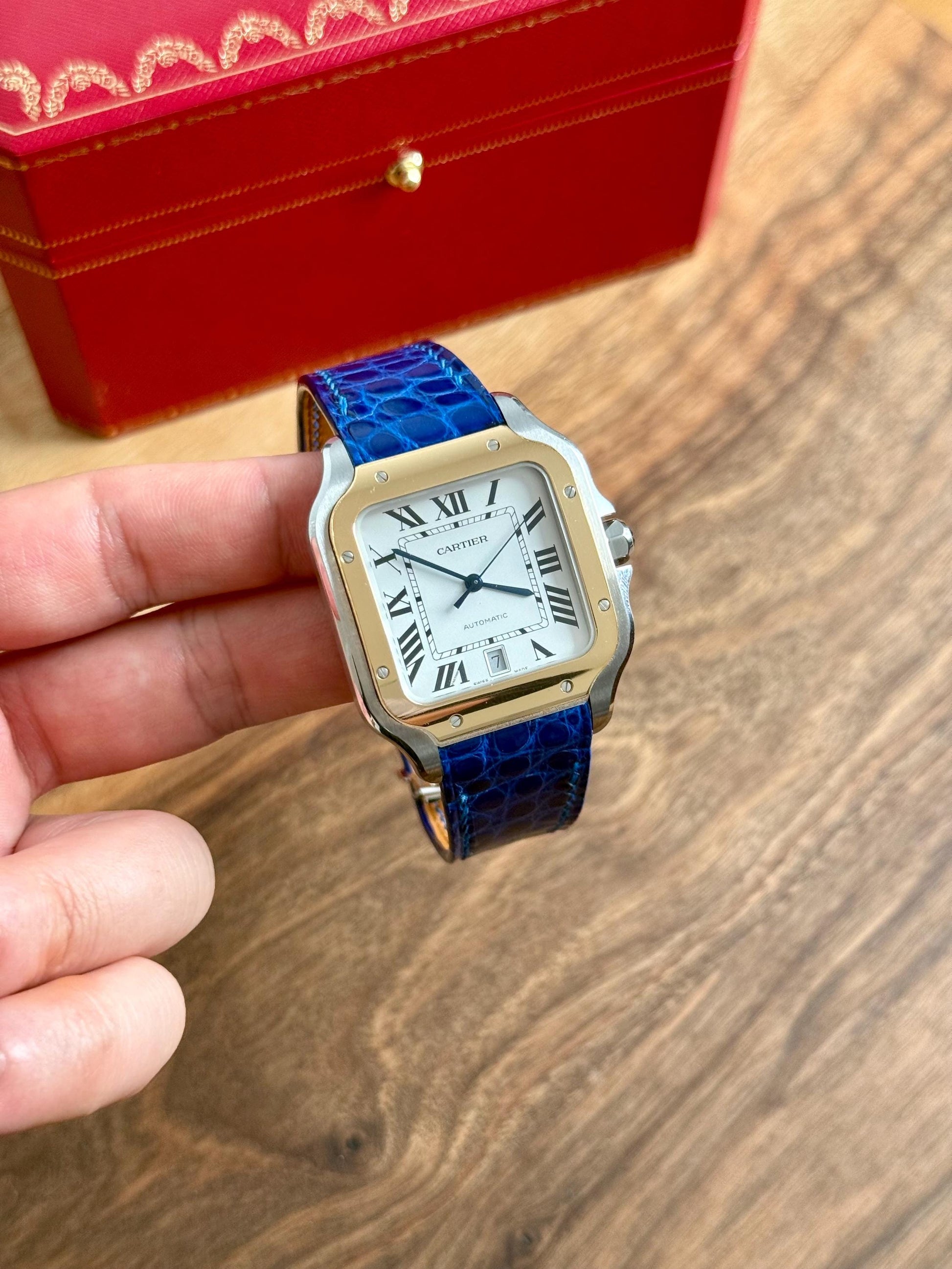 Cartier Santos Lederarmband WSSA (mittel und groß) – Schnellverschluss-kompatibles glänzendes Alligatorleder