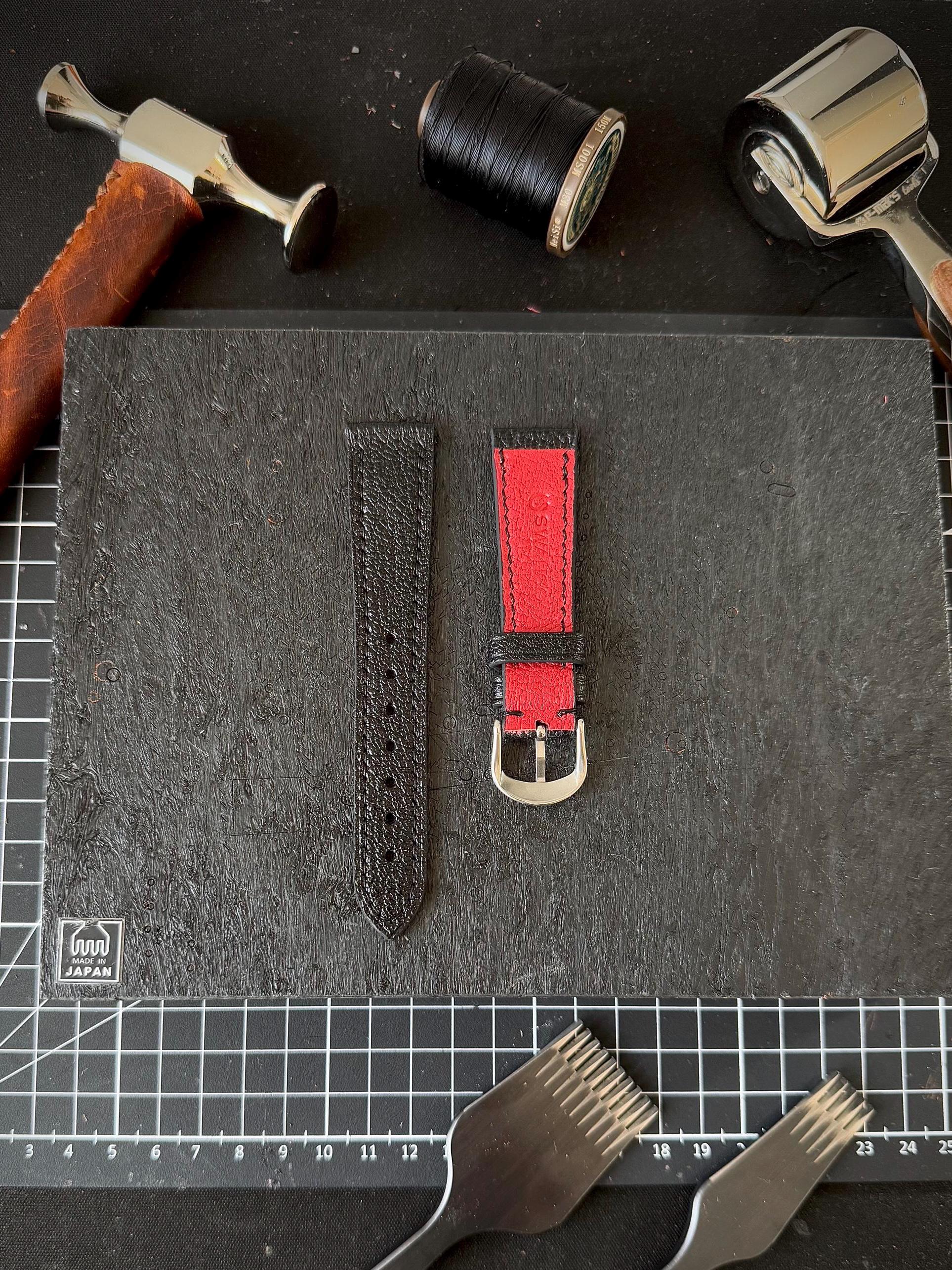 Maßgefertigtes, handgefertigtes Uhrenarmband aus Chévre-Sully-Leder