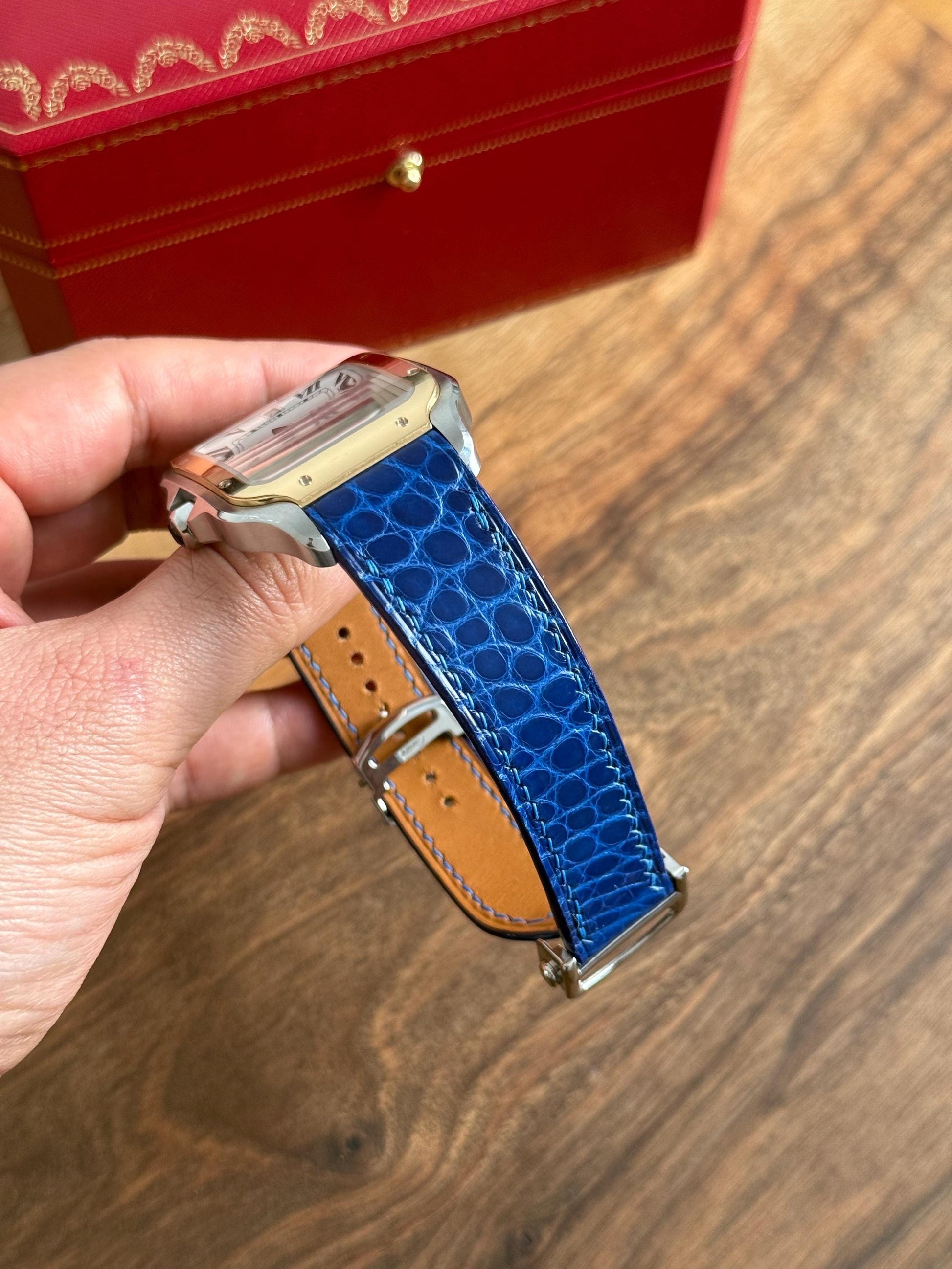 Cartier Santos Lederarmband WSSA (mittel und groß) – Schnellverschluss-kompatibles glänzendes Alligatorleder