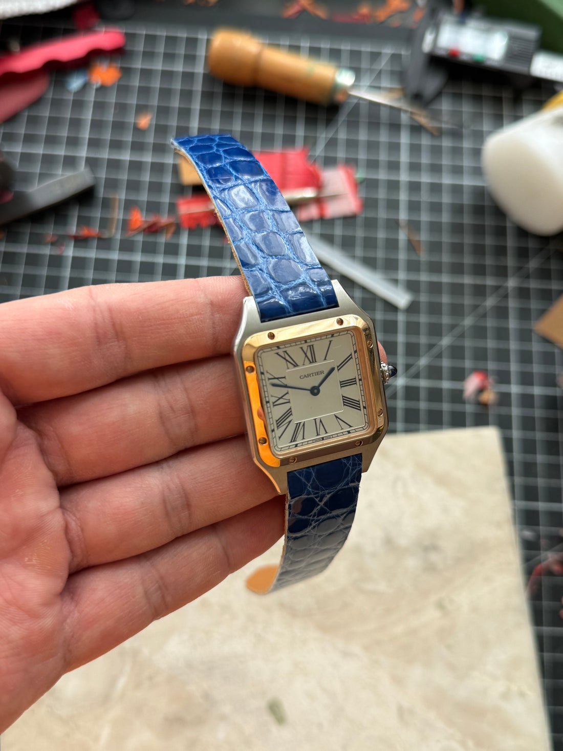 Cartier Santos Dumont Leather Strap – Quick Release Compatible Shiny Alligator Leather