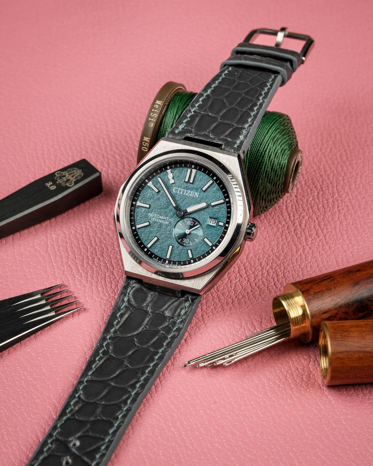 Matte alligator leather strap for Citizen Zenshin – handmade by Atelier Taha