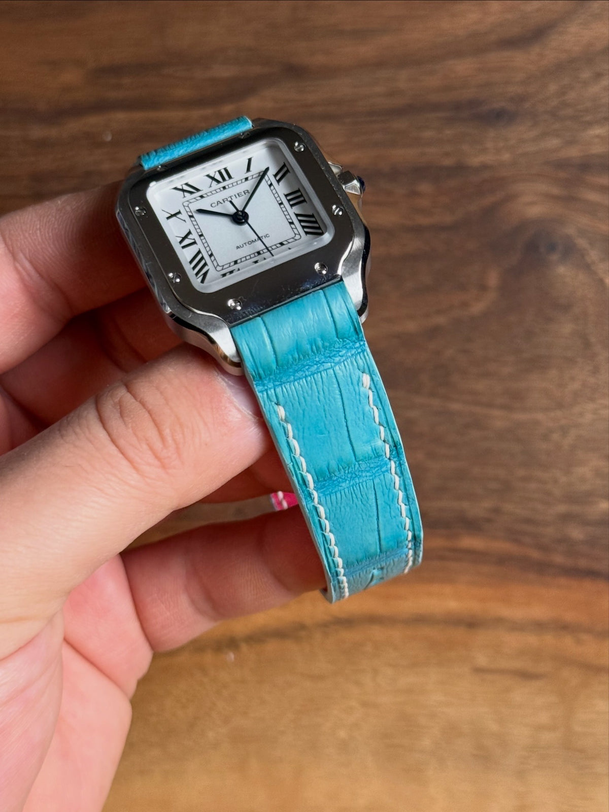 Cartier Santos Lederarmband WSSA (Medium & Large) – großgenarbtes Alligatorleder, kompatibel mit Schnellwechselsystem