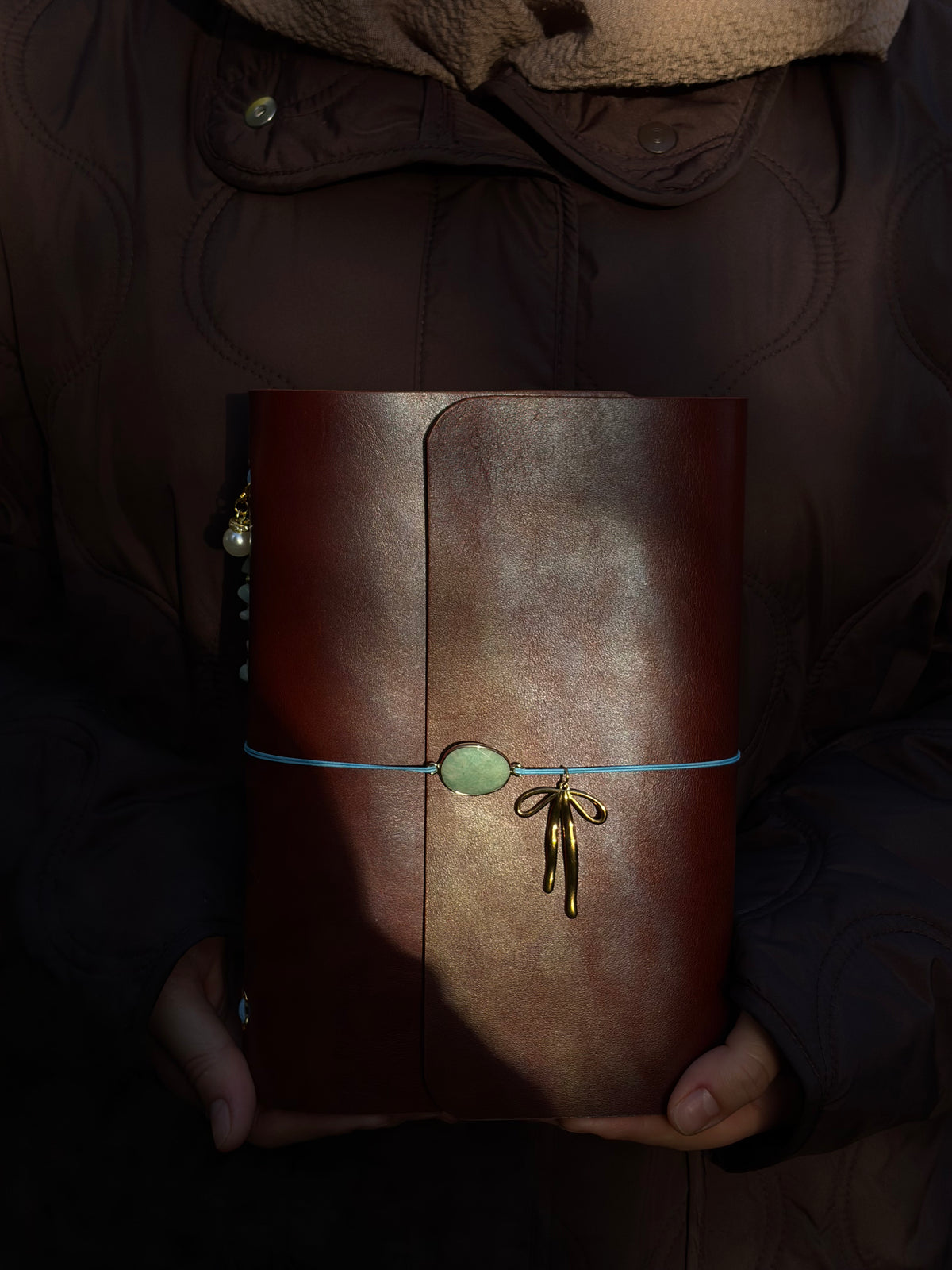 Green Stone Leather Journal Cover A5