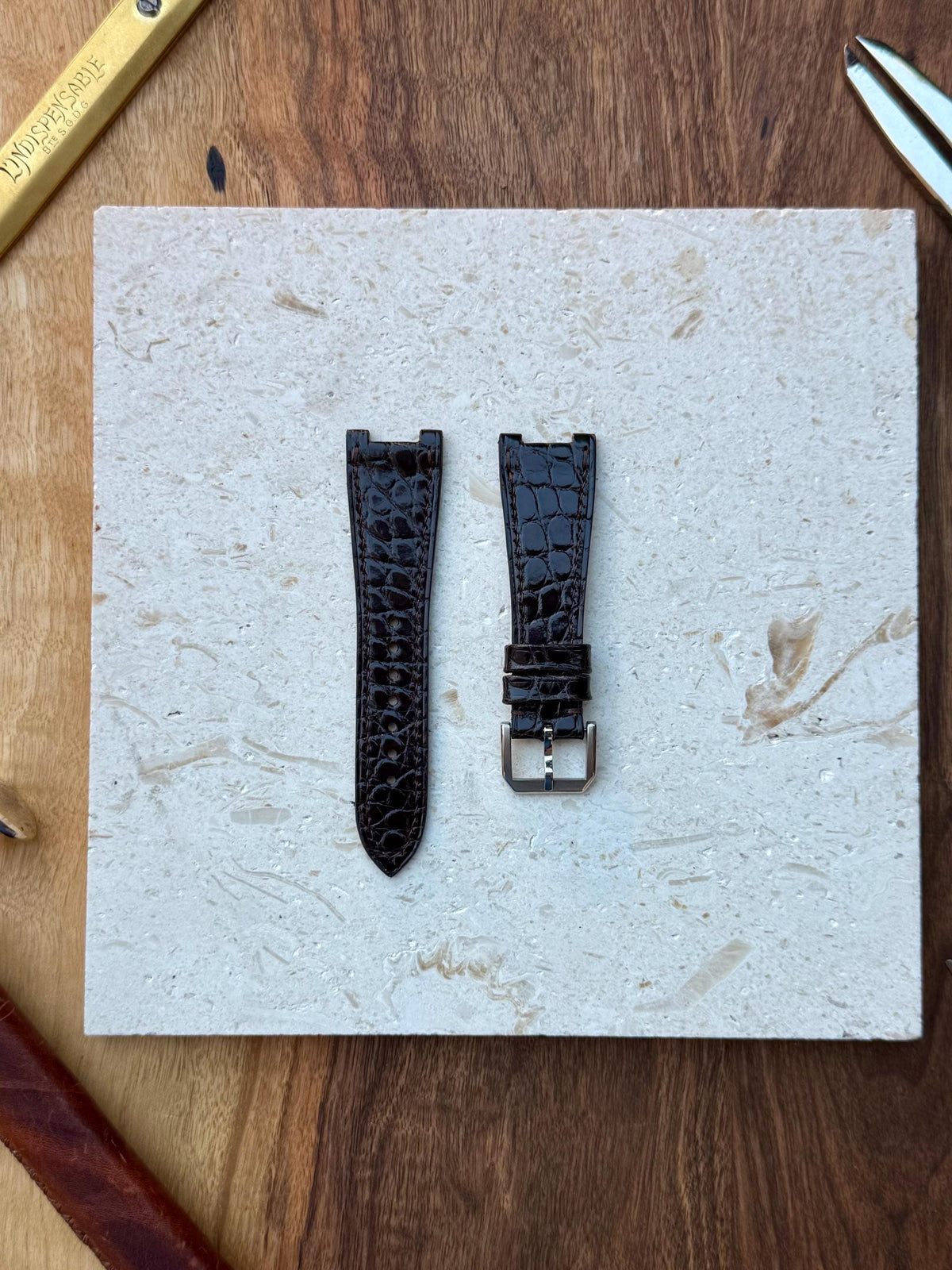 Shiny alligator leather strap for Citizen Zenshin – handmade by Atelier Taha