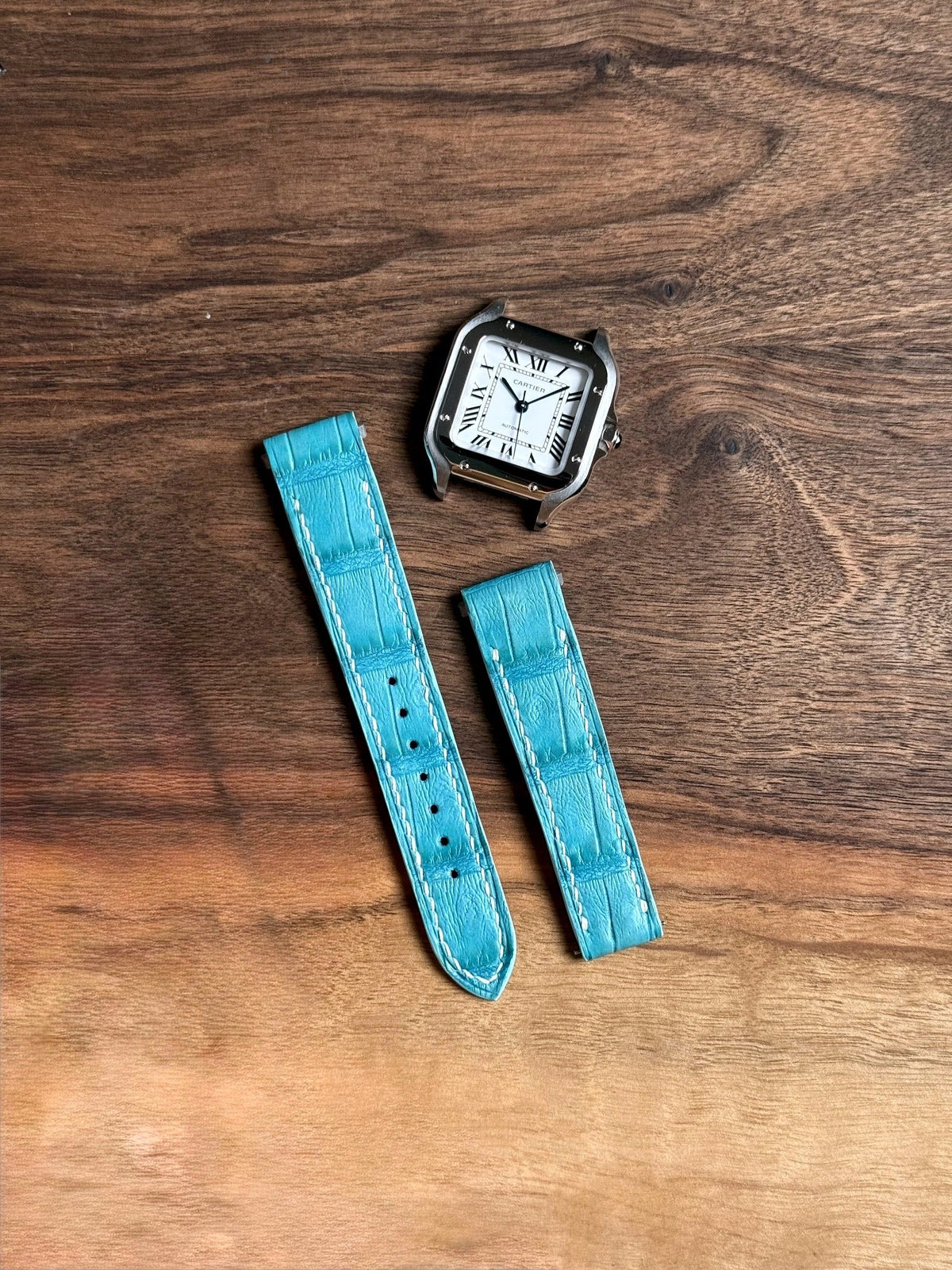 Large grain alligator leather strap for Cartier Santos WSSA – handmade by Atelier Taha
