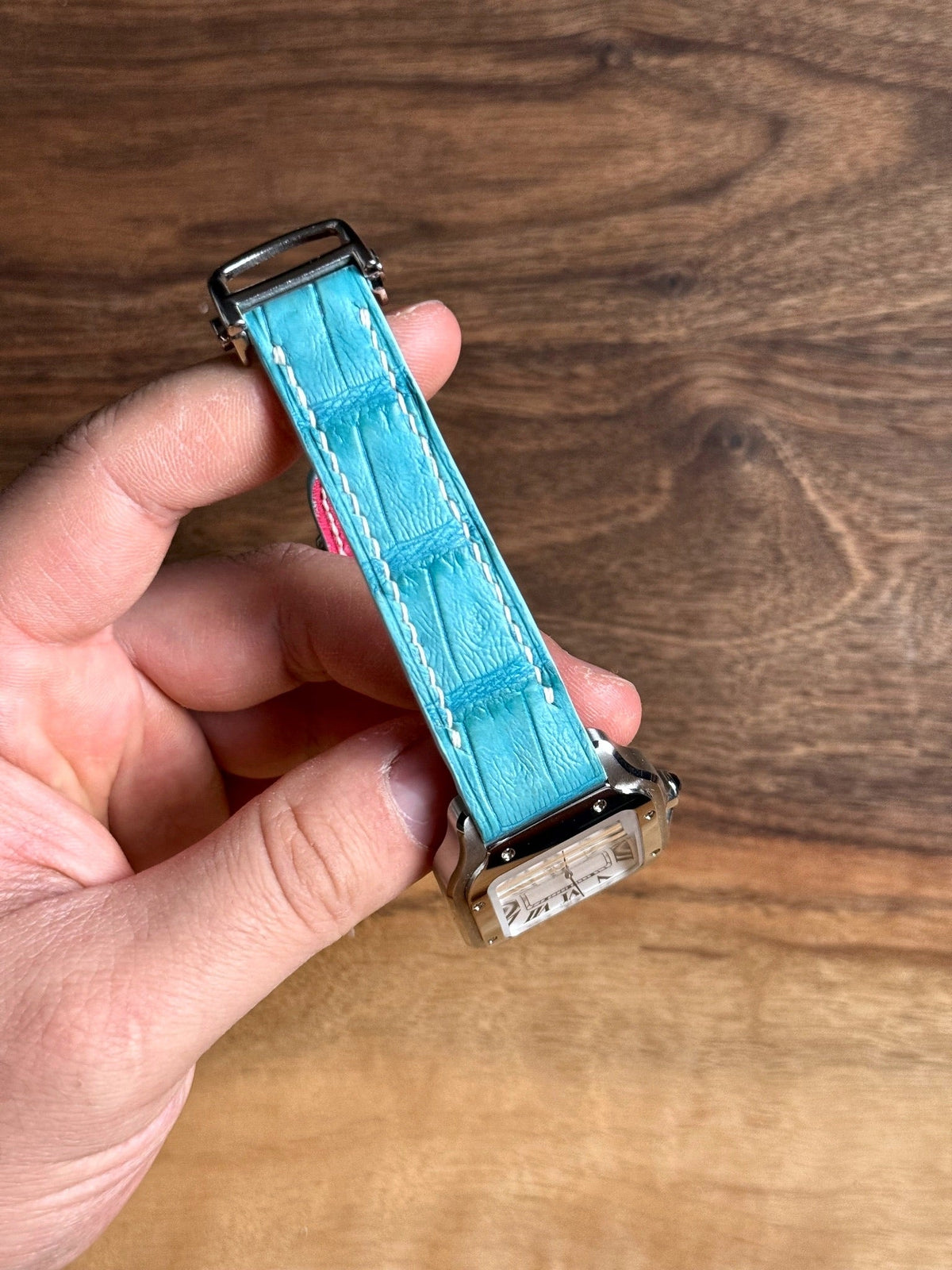 Large grain alligator leather strap for Cartier Santos WSSA – handmade by Atelier Taha