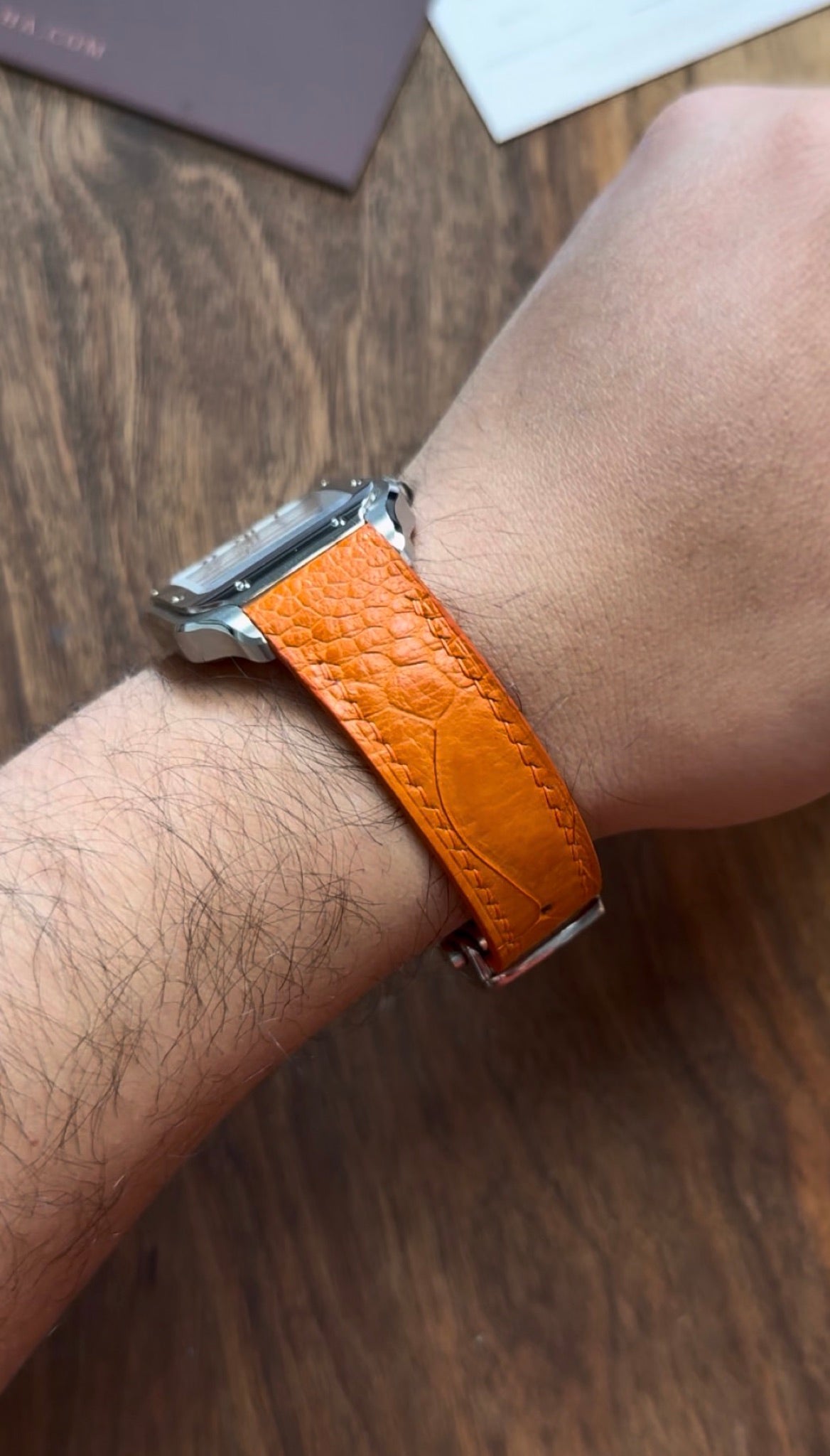 Ostrich leg leather strap for Cartier Santos WSSA – handmade by Atelier Taha