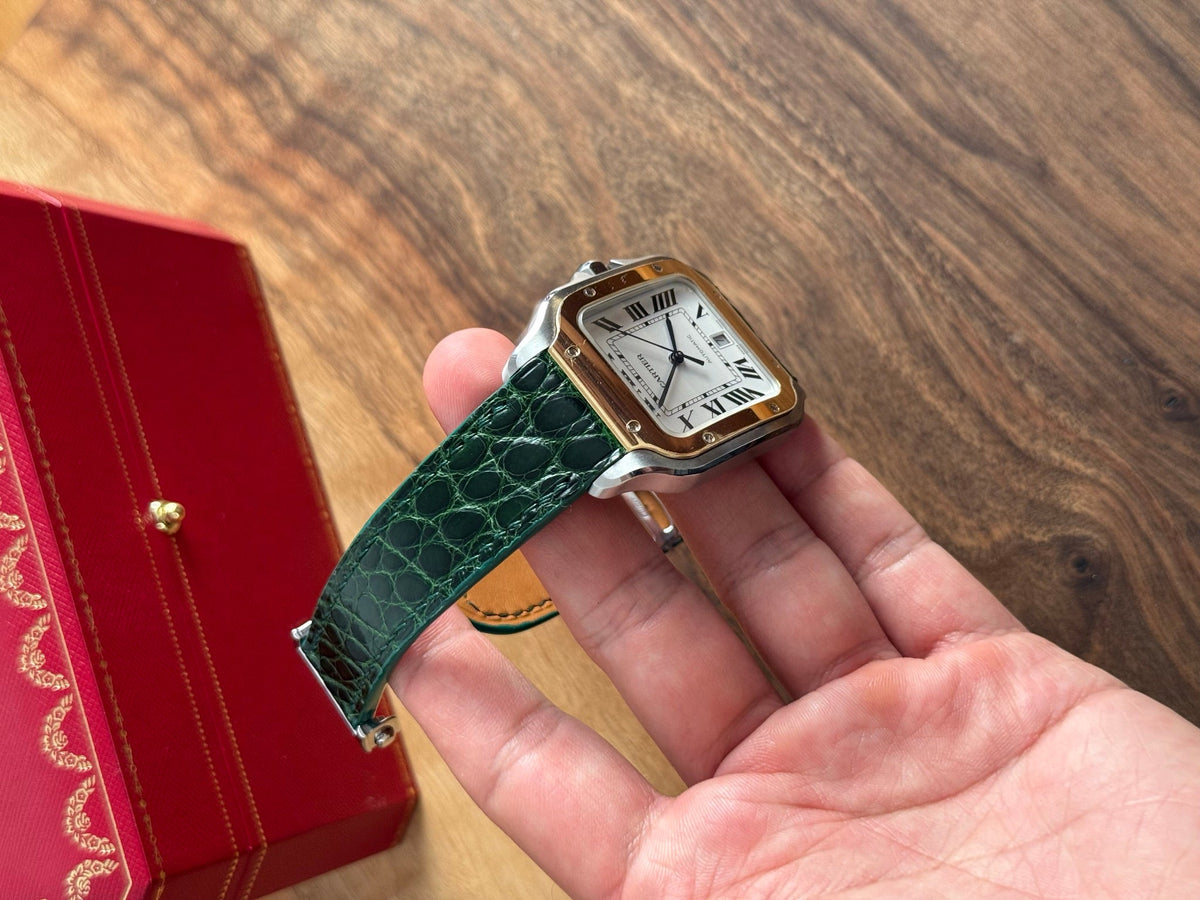 Shiny alligator leather strap for Cartier Santos WSSA – handmade by Atelier Taha