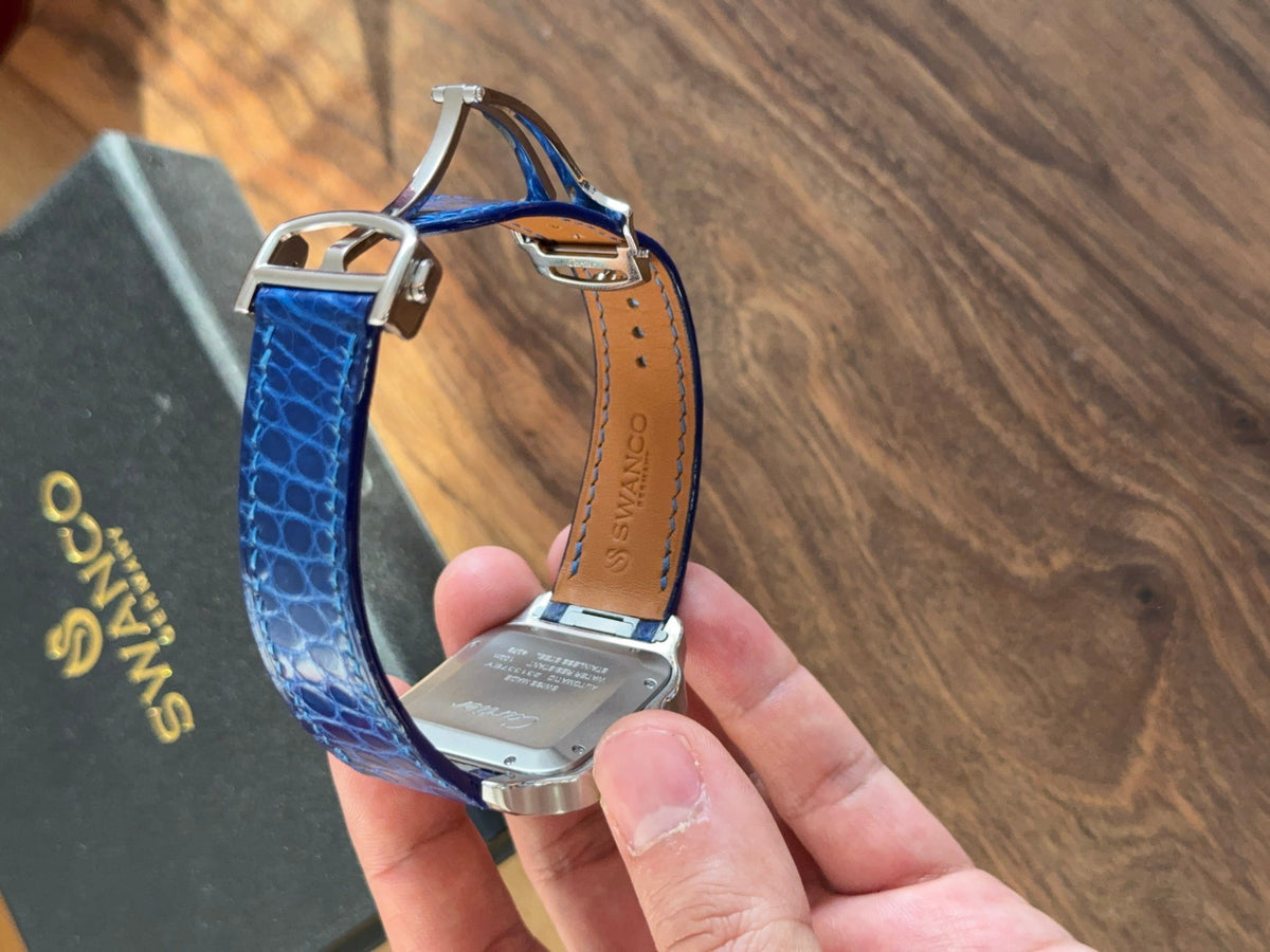 Shiny alligator leather strap for Cartier Santos WSSA – handmade by Atelier Taha