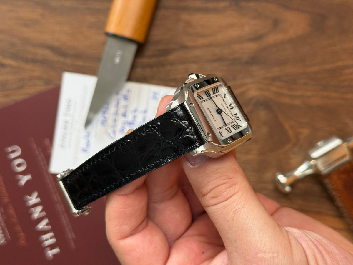 Shiny alligator leather strap for Cartier Santos WSSA – handmade by Atelier Taha