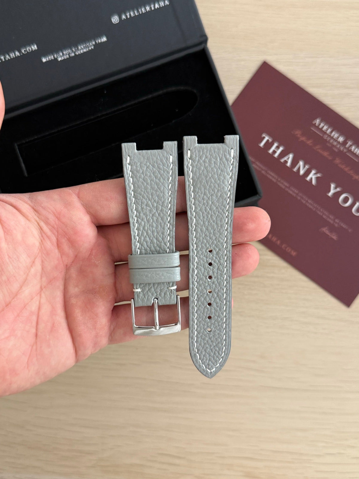 Granite calf leather strap – handmade by Atelier Taha