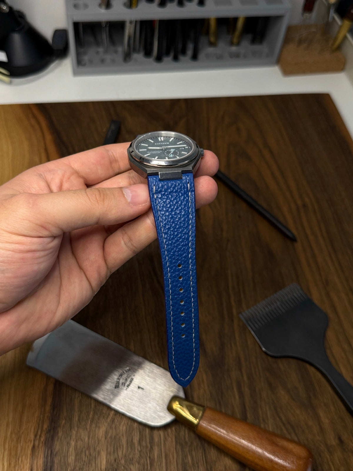 Granite calf leather strap – handmade by Atelier Taha