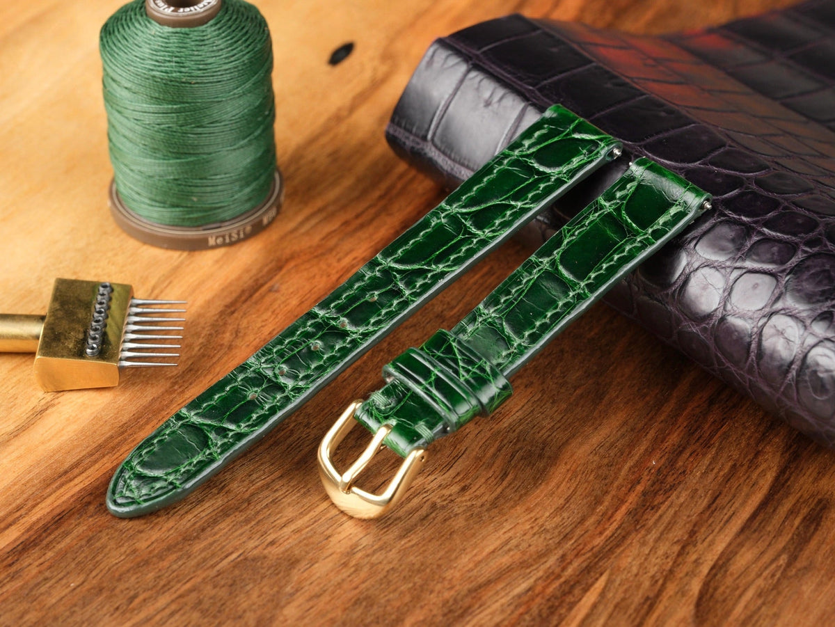 Shiny alligator leather strap – handmade by Atelier Taha